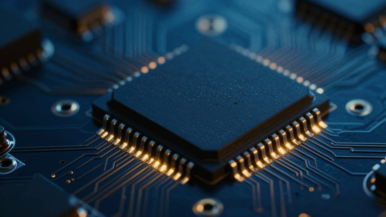 A close-up of a microchip on a circuit board