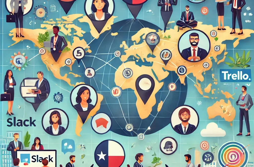 Global collaboration and the hybrid workforce model, emphasizing the connections between diverse professionals worldwide - Texas Startup Insider