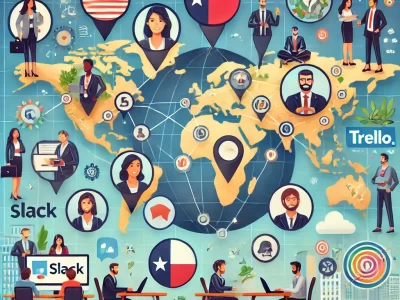 Global collaboration and the hybrid workforce model, emphasizing the connections between diverse professionals worldwide - Texas Startup Insider